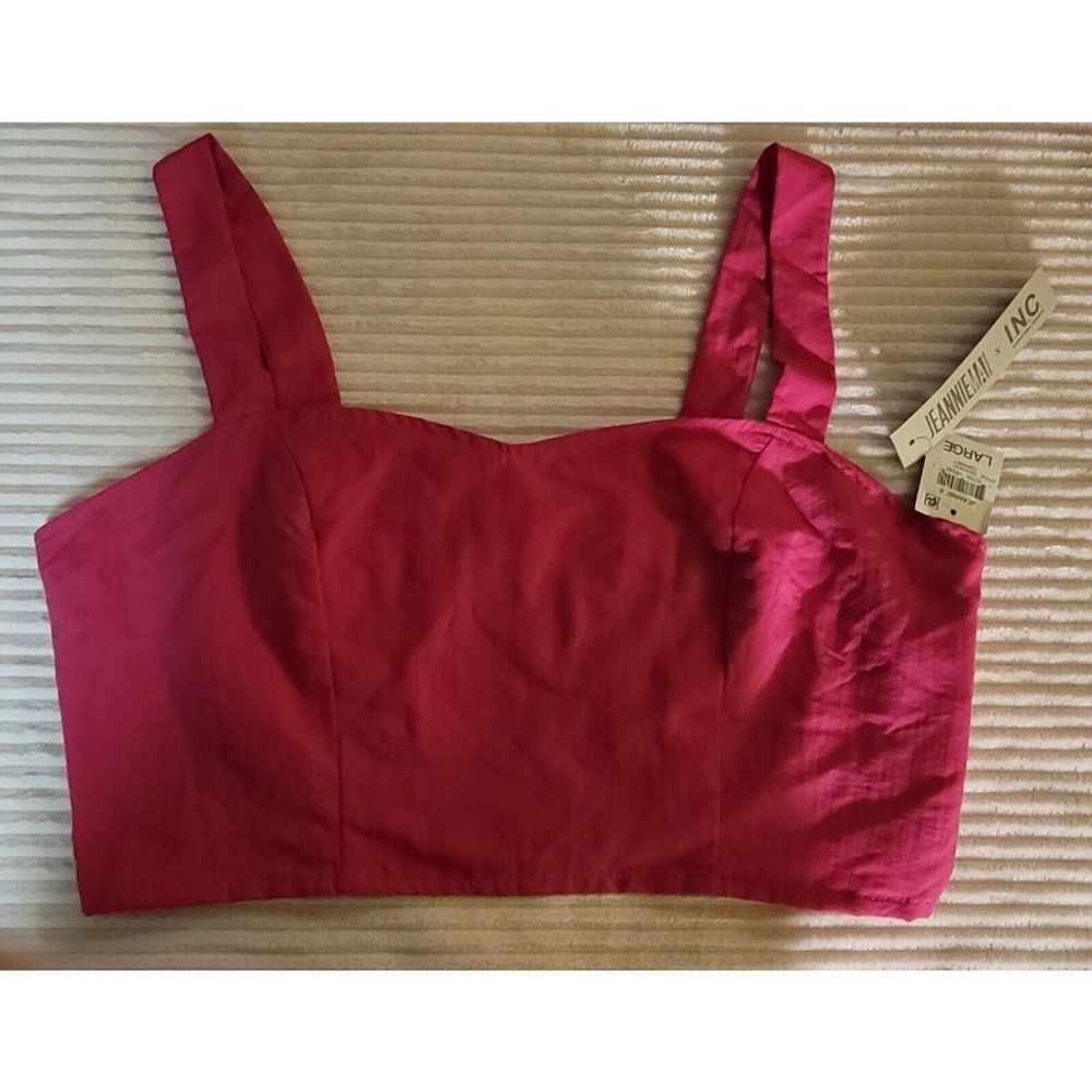Jeanne Mai INC Pink Crop Top Size L  Ruched Back Side Zip